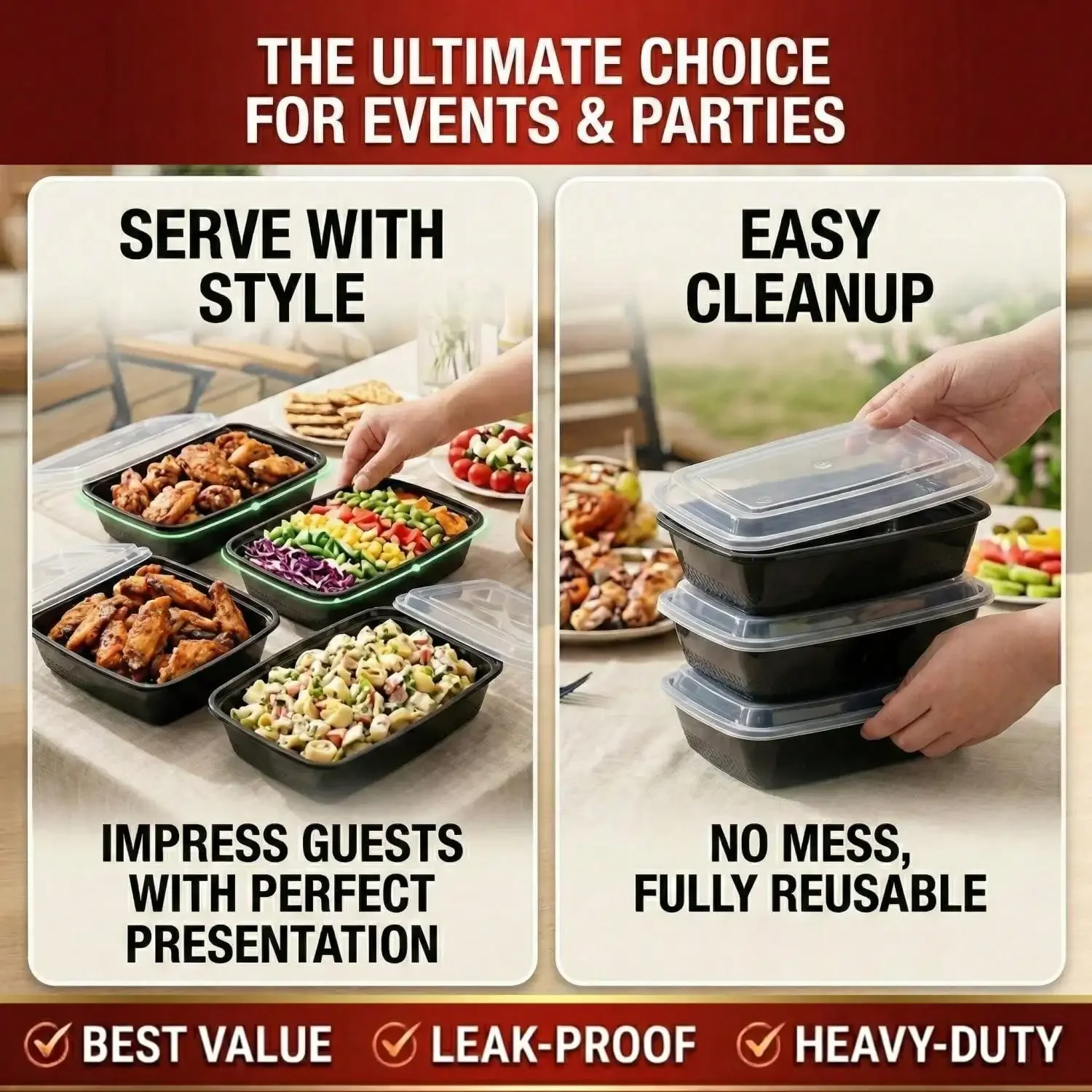 10/100pcs 38oz Black Rectangul - Meal Prep Kitchen review and price