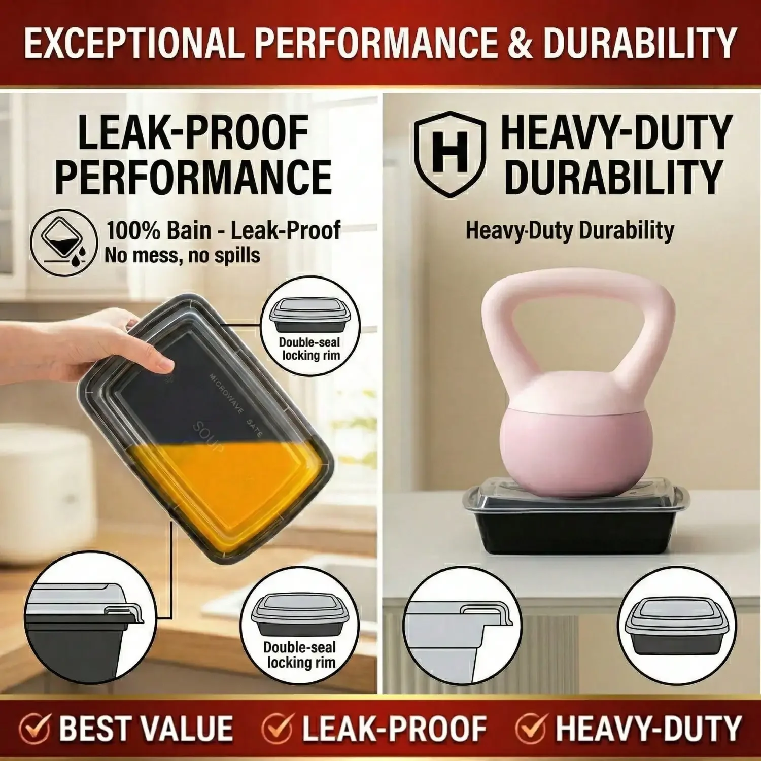 10/100pcs 38oz Black Rectangul - Meal Prep Kitchen review and price